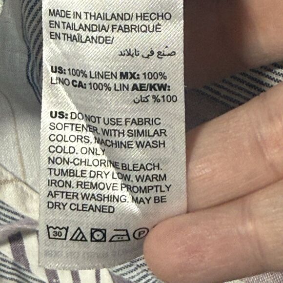 Chico's Linen Tunic Blouse Women's Size 2 Purple Blue Striped 3/4 Sleeve Button - Picture 9 of 11